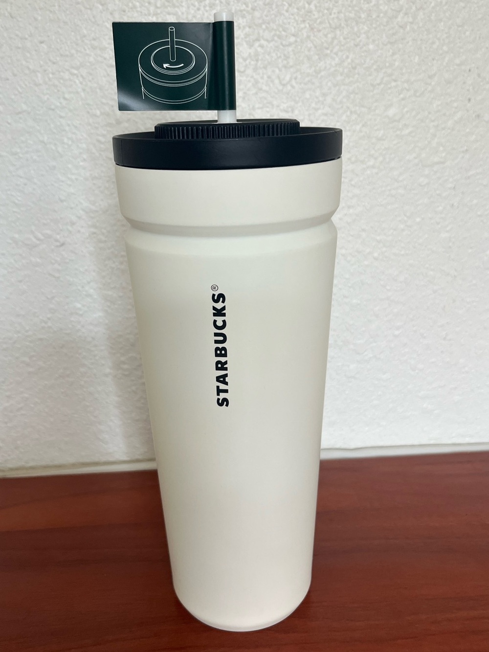 Starbucks Cream Reusable Travel Tumbler 16 oz Black Lid Coffee Cup BPA-Free